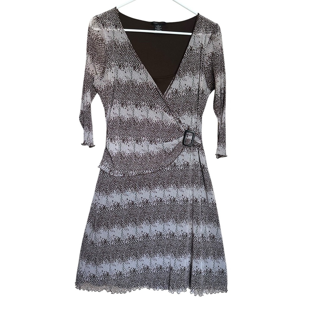 BCBGMAXAZRIA Snake Skin Print Sheath Dress Size Medium Brown Green Stretch Lined